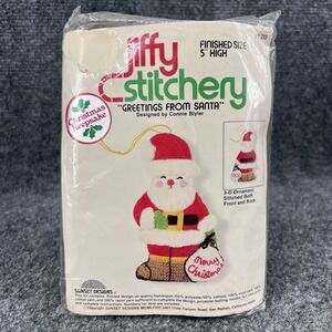 Jiffy Stitchery #120 3D Ornament Kit Greetings From Santa 5" 1968 New Vintage
